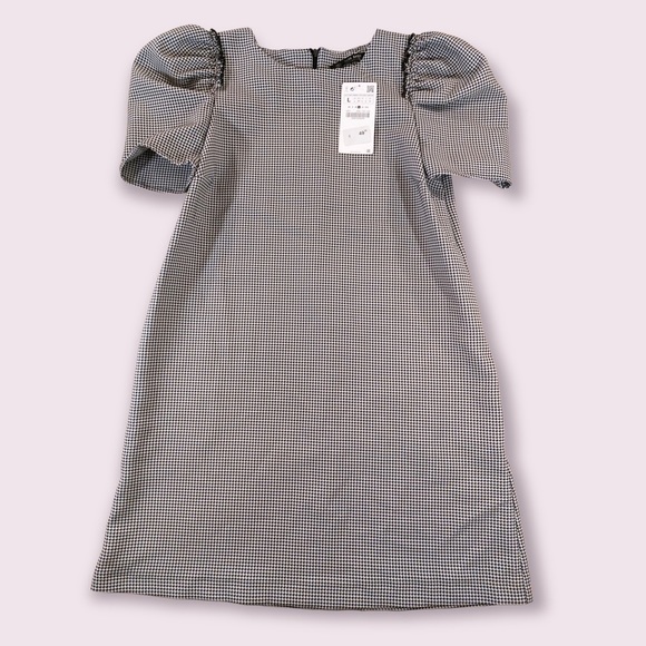 *nwt* Zara houndstooth puff sleeve trapeze mini dress - Picture 2 of 7